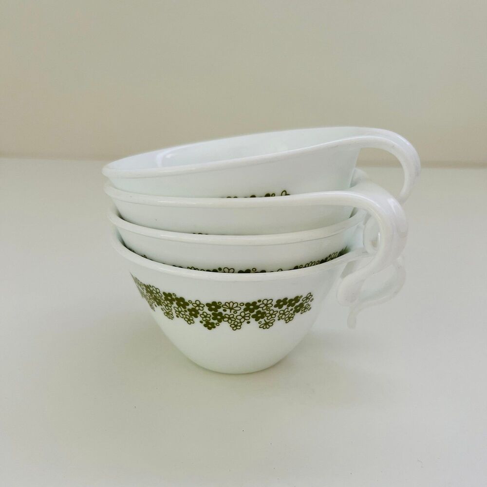 CORELLE Spring Blossom Green Crazy Daisy Teacup Coffee Mug Cups, Set of 4